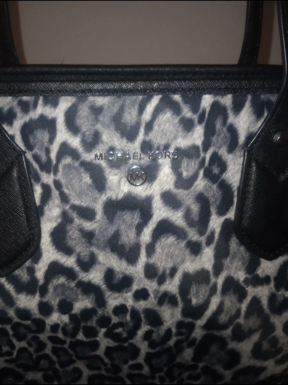 Michael Kors Nylon Black & Gray Leopard-Print Tote Bag